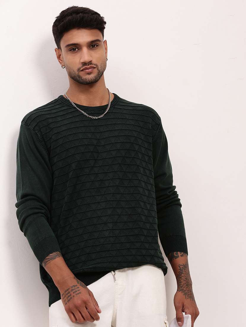 men green solid long sleeve pullover - 21696055 -  Standard Image - 1