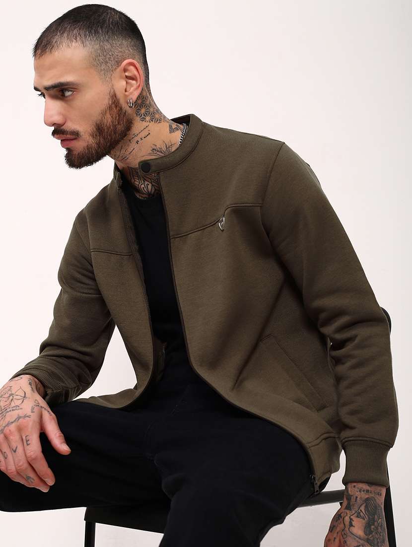 men solid front-open long sleeve sweatshirts - 21696058 - Standard Image - 1