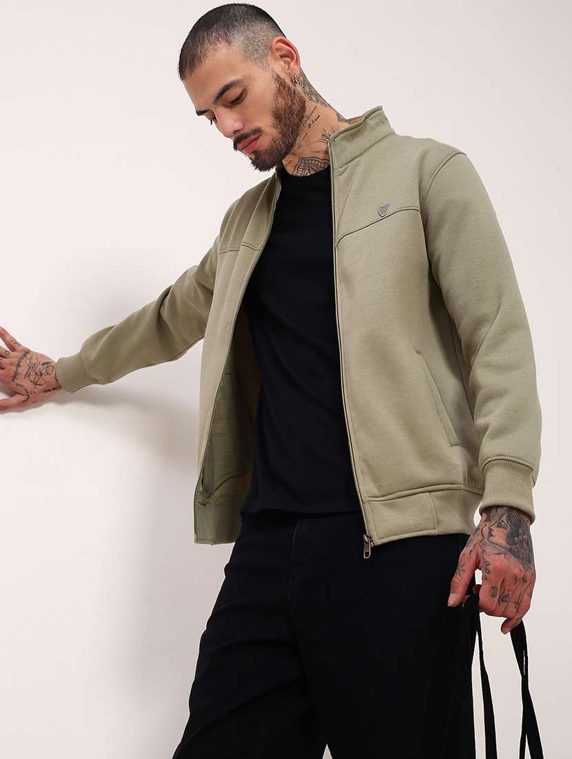 men solid front-open long sleeve sweatshirts - 21696060 - Standard Image - 1