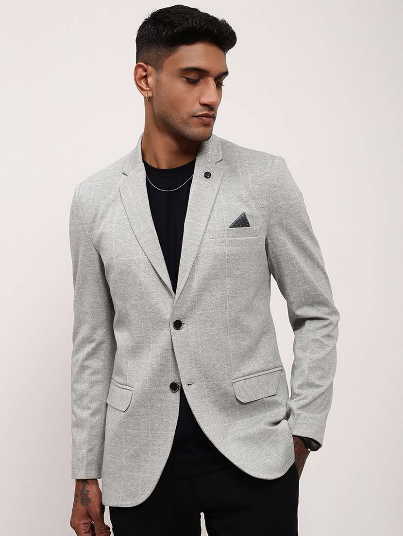 men checks single breasted casual blazer