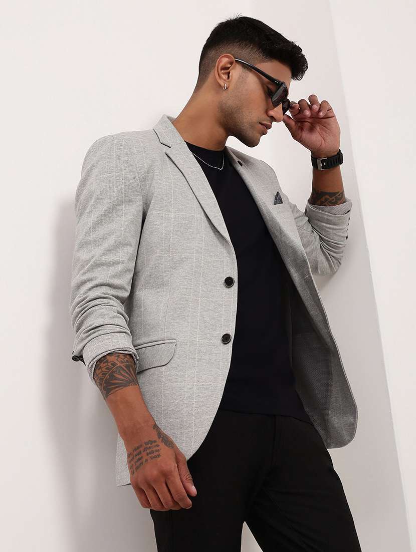 men checks single breasted casual blazer - 21696104 -  Standard Image - 1