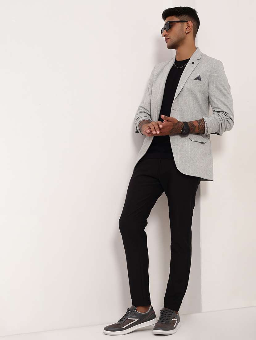 men checks single breasted casual blazer - 21696104 - Standard Image - 4