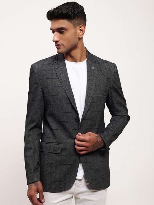 men checks single breasted casual blazer - 21696107 -  Standard Image - 0