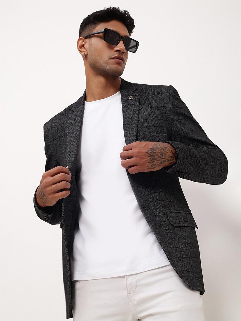 men checks single breasted casual blazer - 21696107 - Standard Image - 1