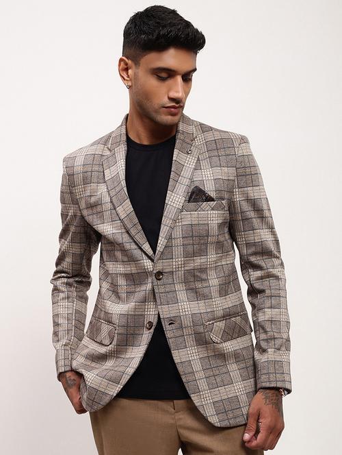 men checks single breasted casual blazer - 21696109 - Standard Image - 0