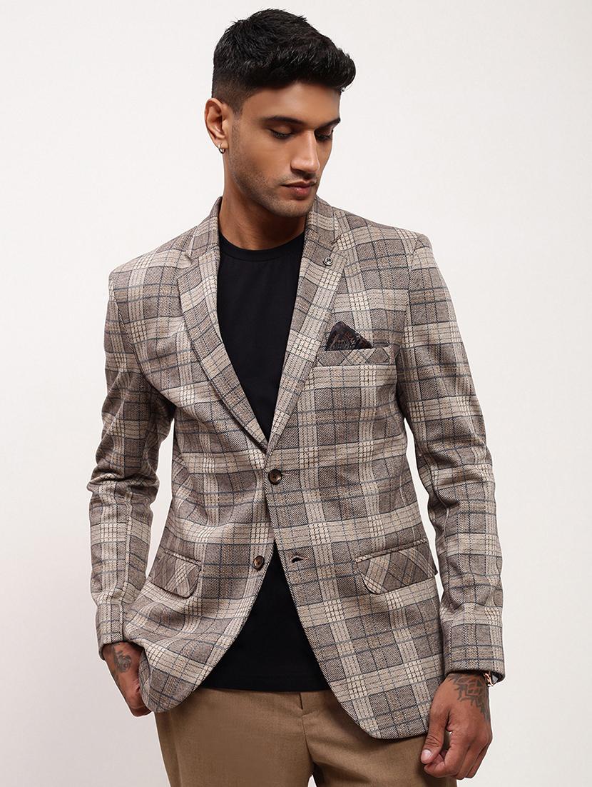 men checks single breasted casual blazer - 21696109 - Zoom Image - 0