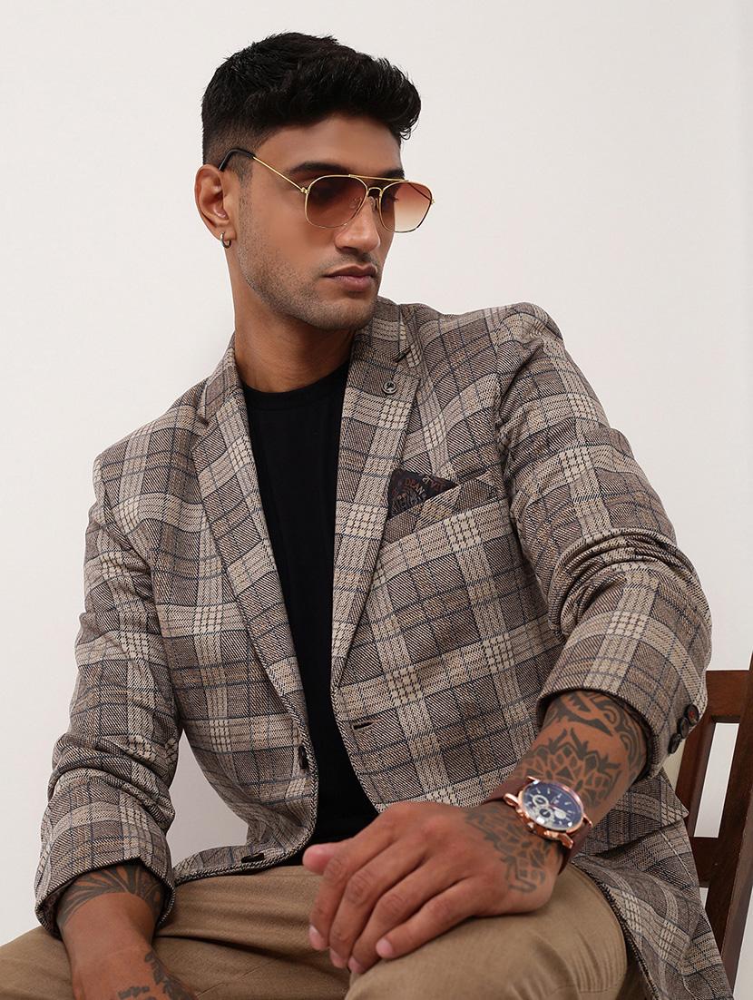 men checks single breasted casual blazer - 21696109 - Standard Image - 1