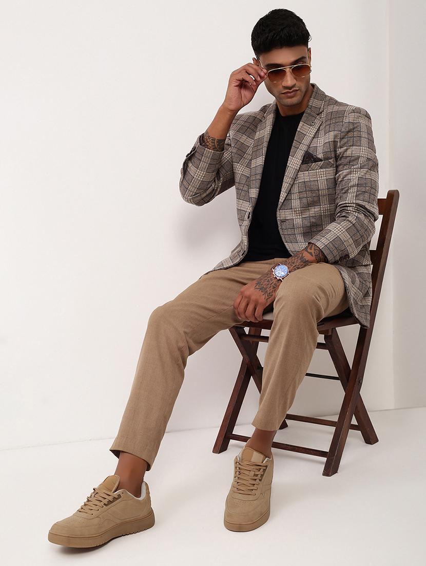 men checks single breasted casual blazer - 21696109 - Standard Image - 4