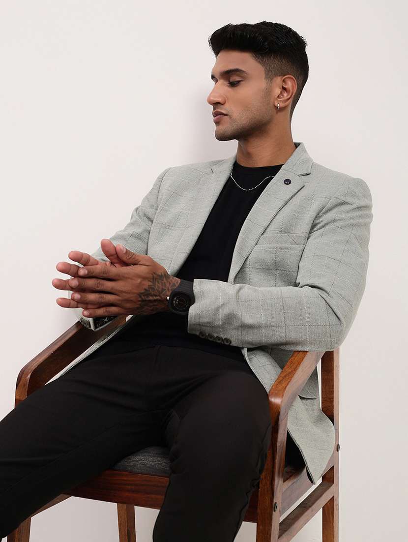 men checks single breasted casual blazer - 21696111 -  Standard Image - 1