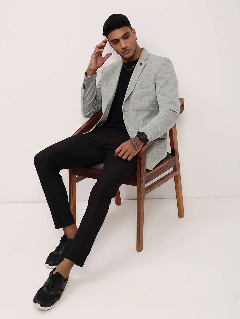 men checks single breasted casual blazer - 21696111 -  Standard Image - 4