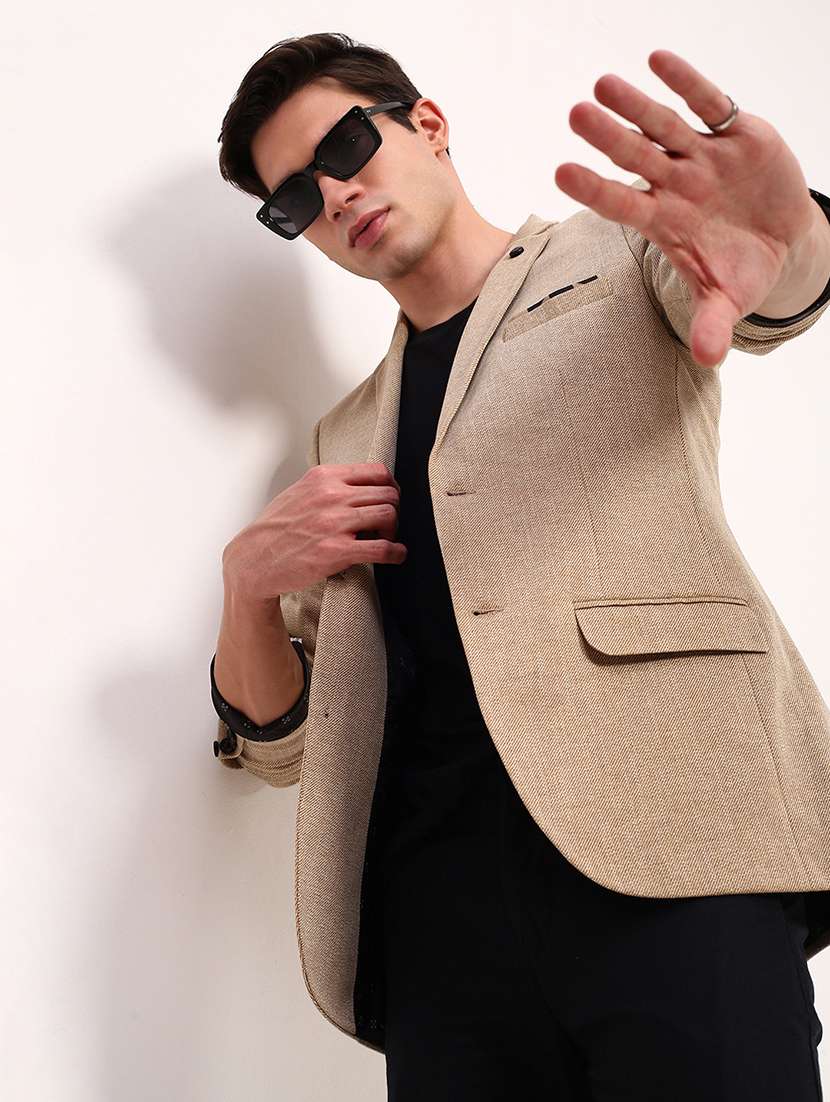 men solid single breasted casual blazer - 21696112 -  Standard Image - 1