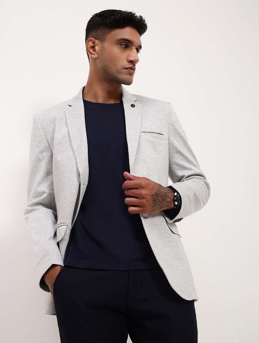 men solid single breasted casual blazer - 21696113 -  Standard Image - 1