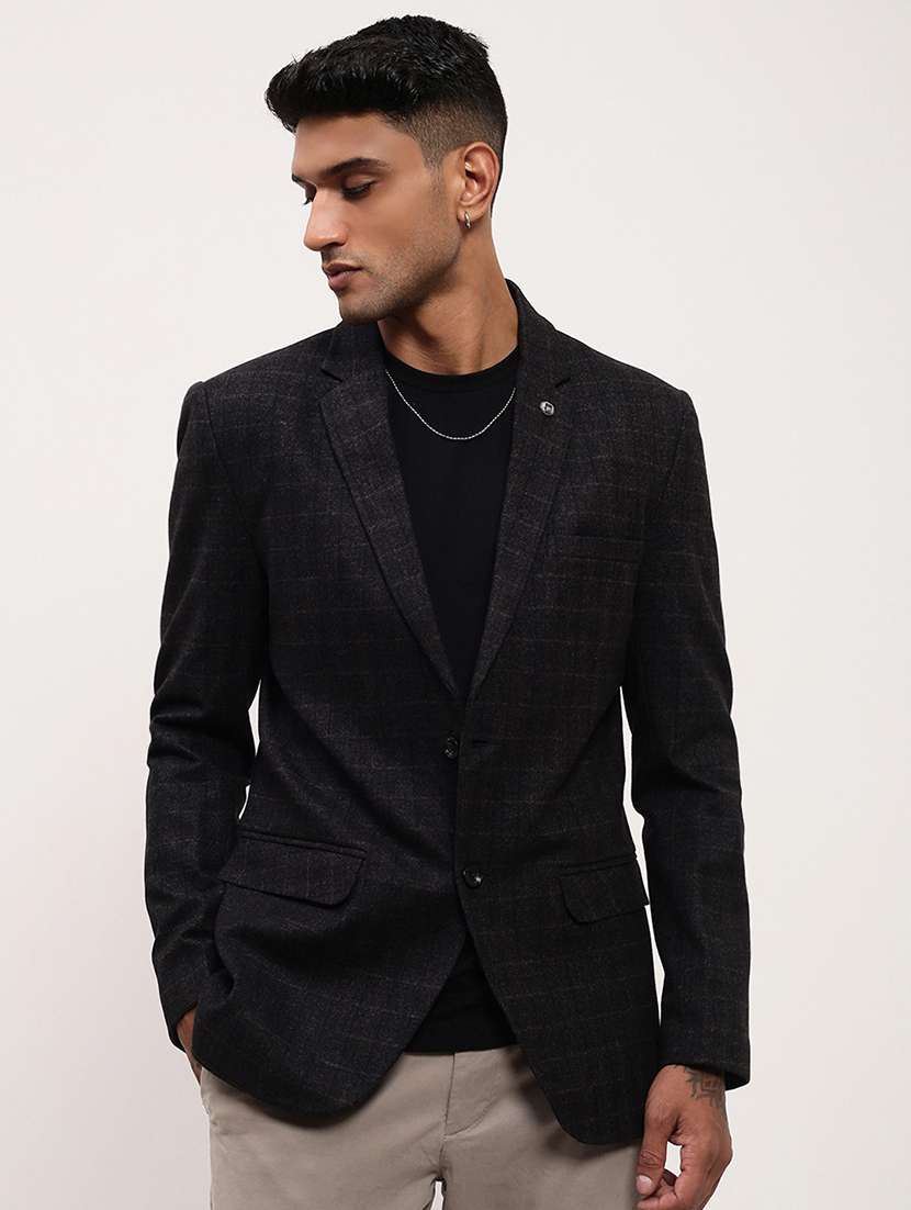 men checks single breasted casual blazer