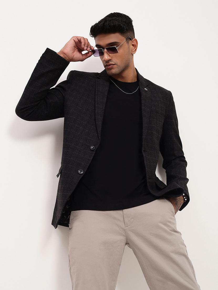 men checks single breasted casual blazer - 21696116 - Standard Image - 1