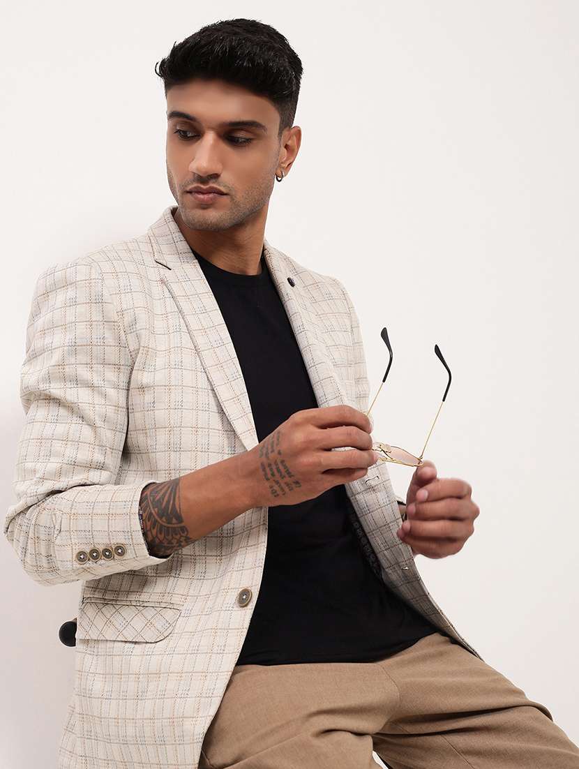 men checks single breasted casual blazer - 21696117 -  Standard Image - 1