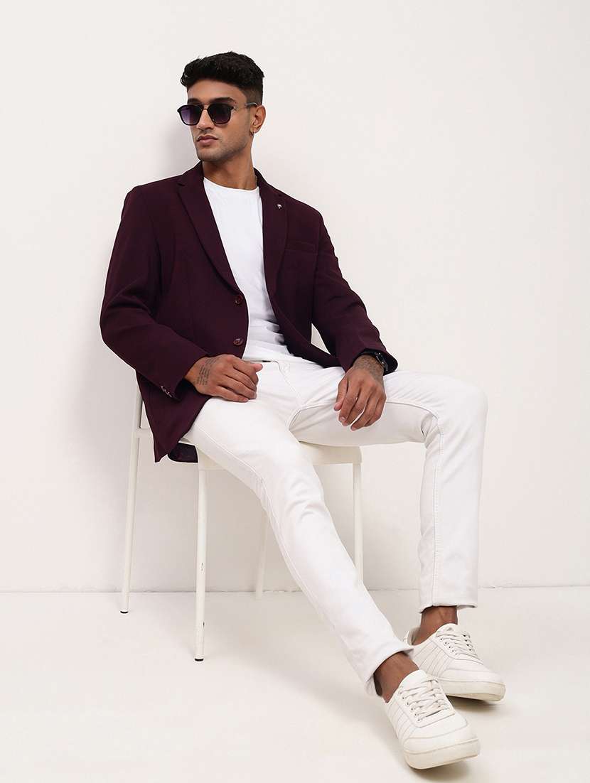 men solid single breasted casual blazer - 21696118 - Standard Image - 4