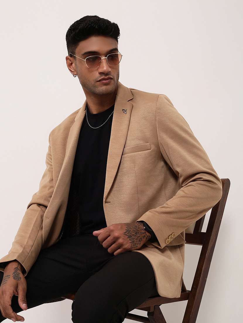 men solid single breasted casual blazer - 21696119 -  Standard Image - 1