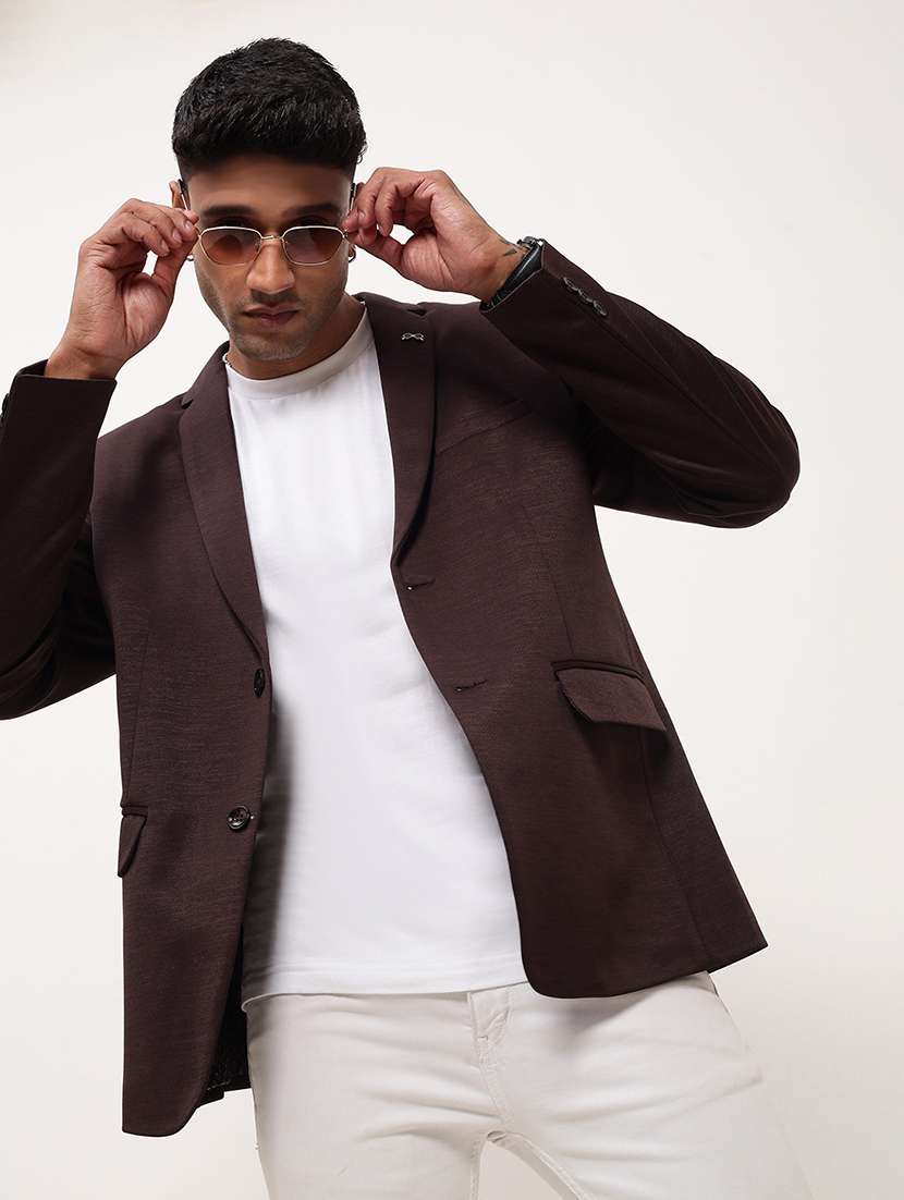 men solid single breasted casual blazer - 21696122 -  Standard Image - 1