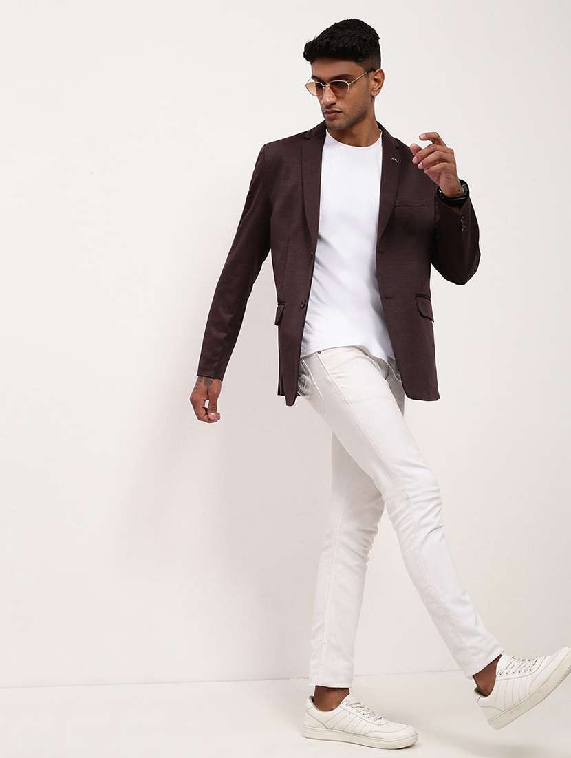 men solid single breasted casual blazer - 21696122 - Standard Image - 4