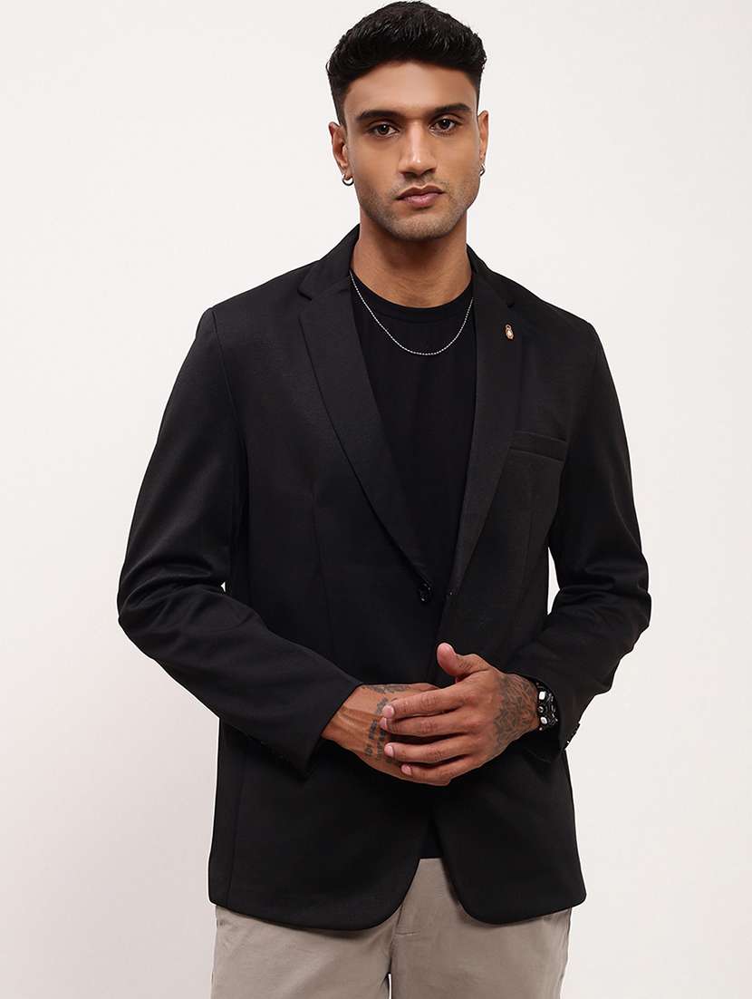 men solid single breasted casual blazer