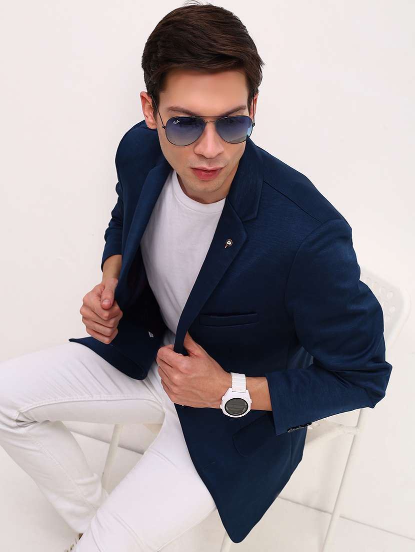 men solid single breasted casual blazer - 21696125 - Standard Image - 1