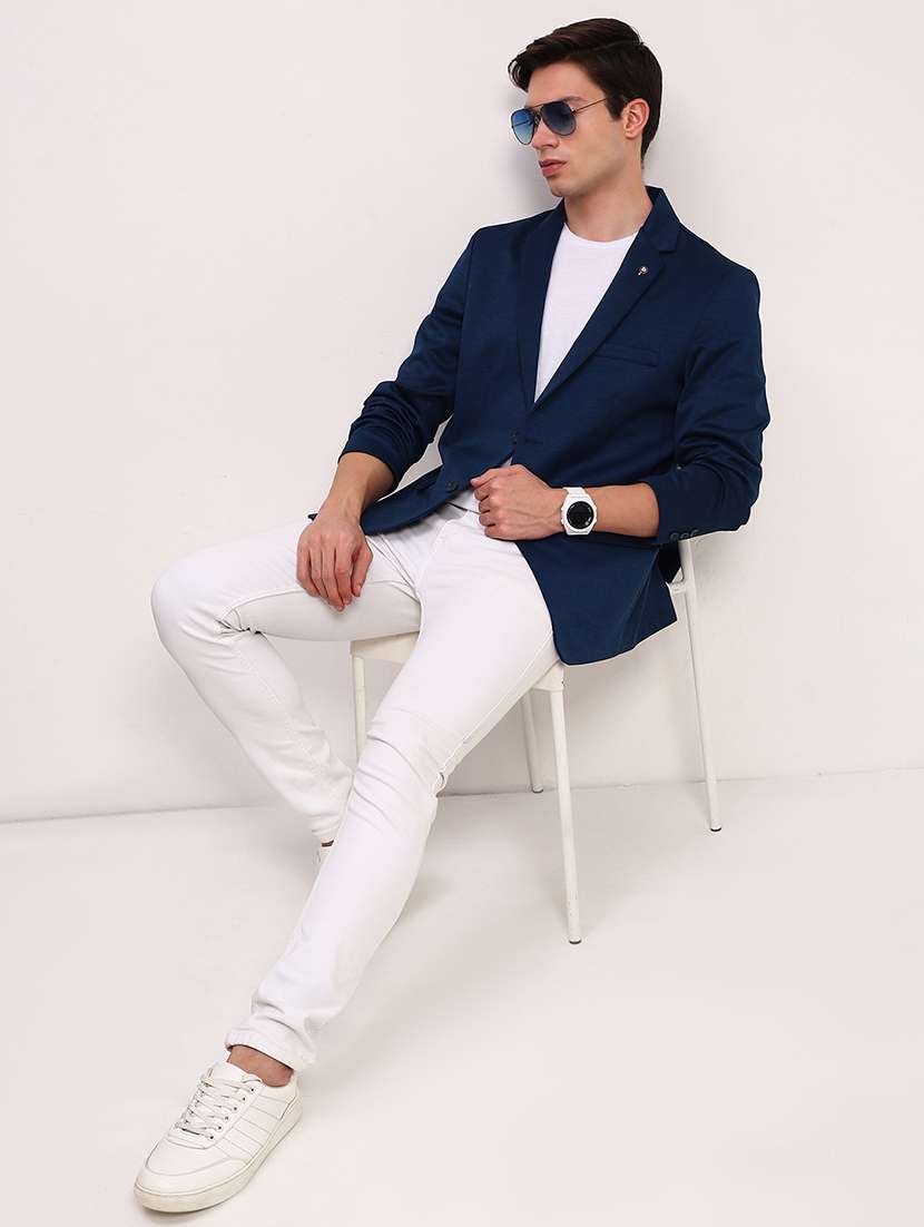 men solid single breasted casual blazer - 21696125 - Standard Image - 4