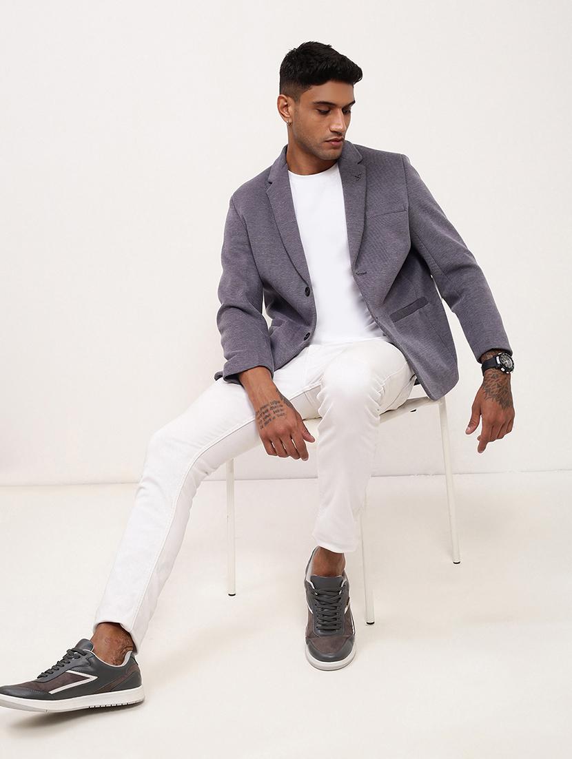 men solid single breasted casual blazer - 21696128 - Standard Image - 4