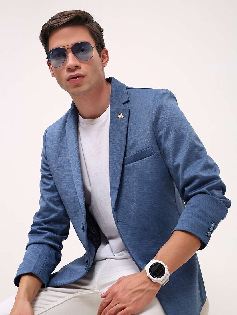 men solid single breasted casual blazer - 21696130 -  Standard Image - 1