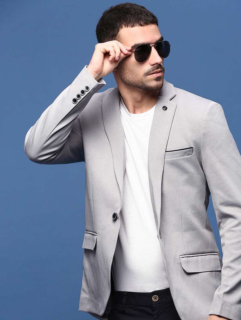 men solid single breasted casual blazer - 21696137 -  Standard Image - 1