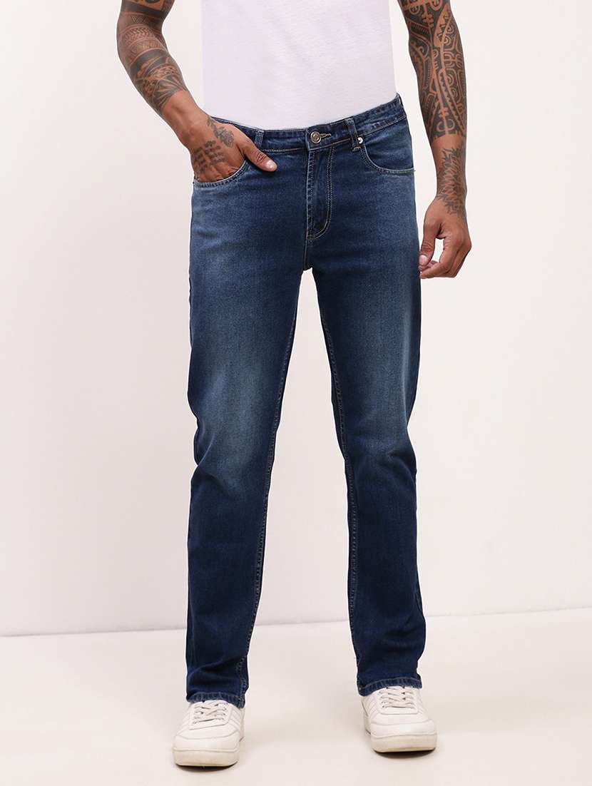men blue low rise full length jean