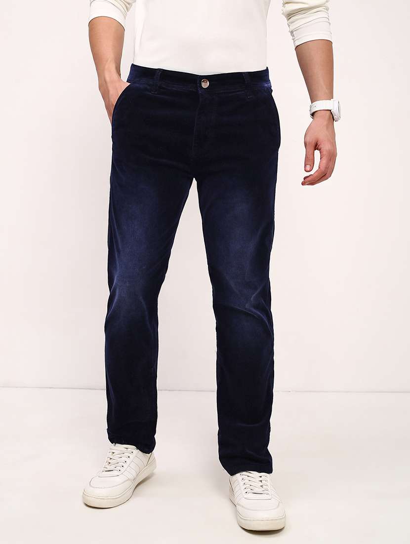 men navy blue low rise full length jean