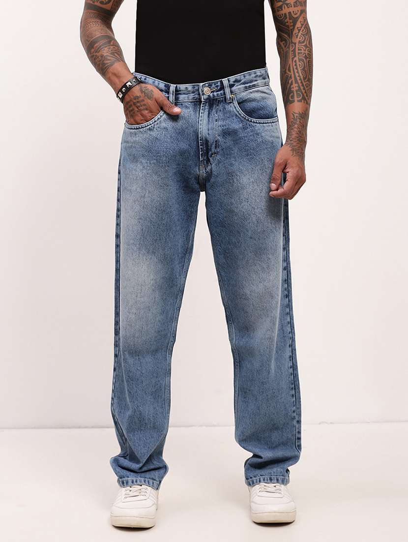 men blue low rise full length jean