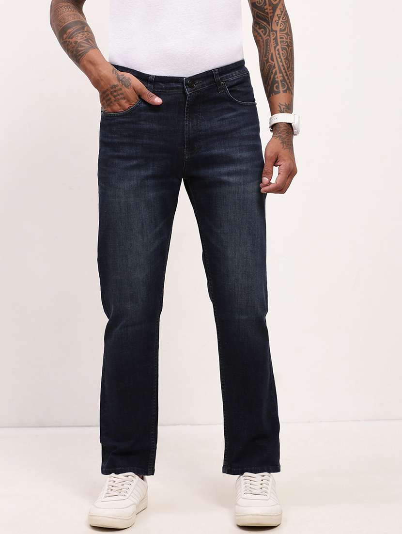 men navy blue low rise full length jean