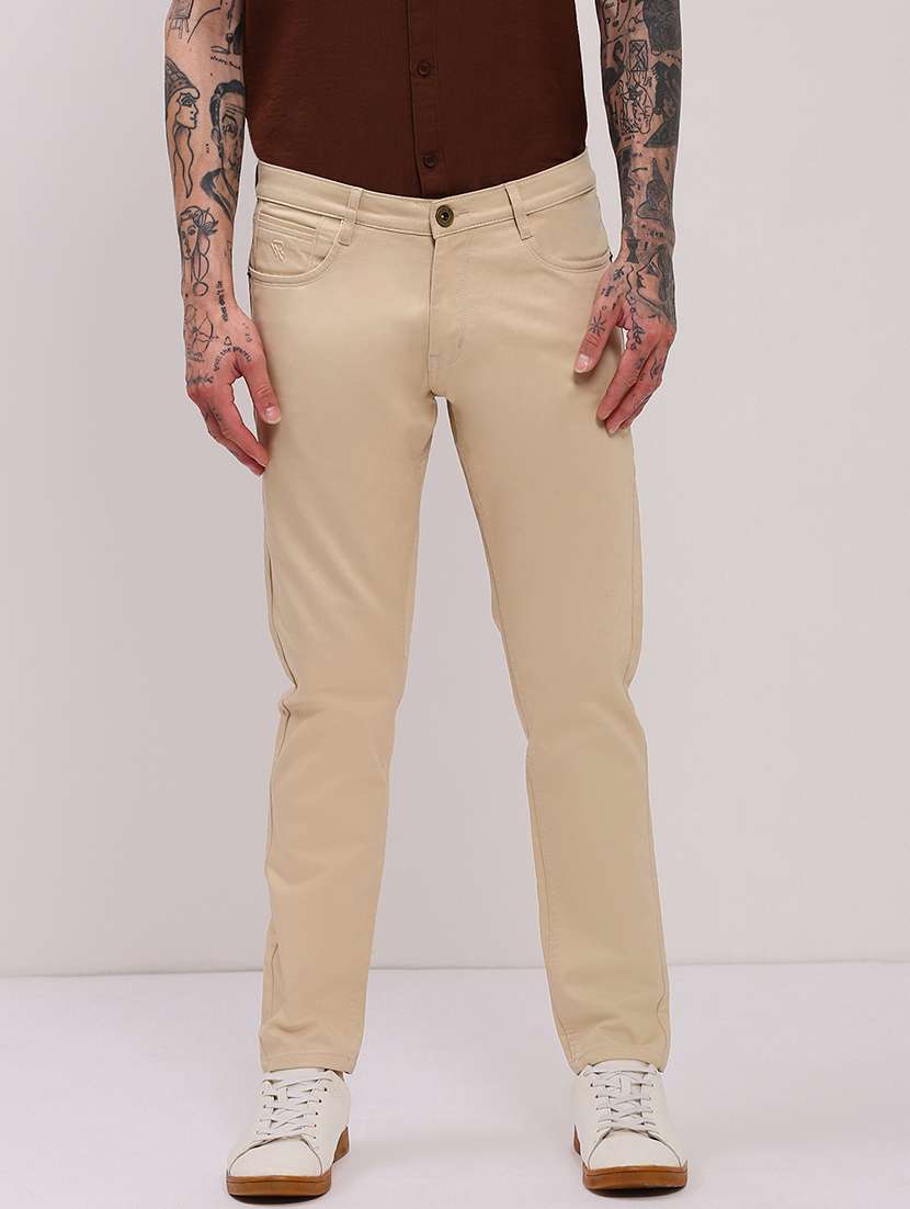 men beige low rise full length jean