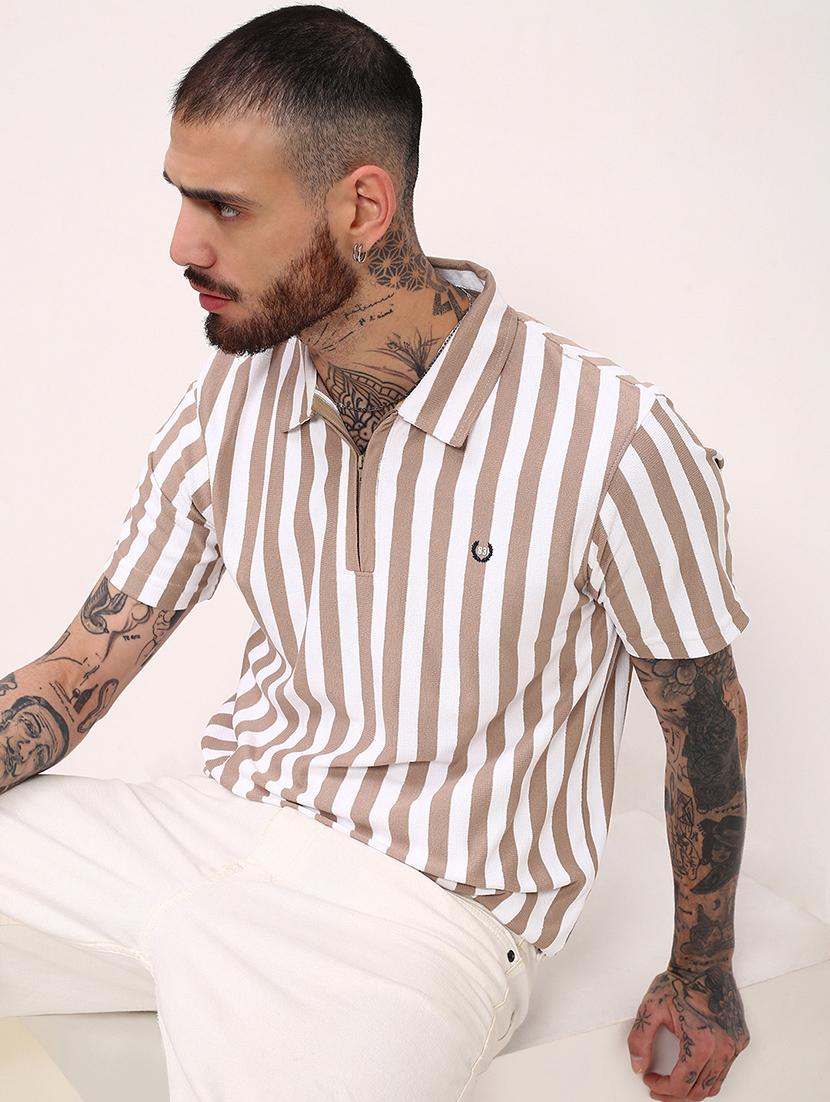 men striped short sleeve polo t-shirt - 21696214 - Standard Image - 1