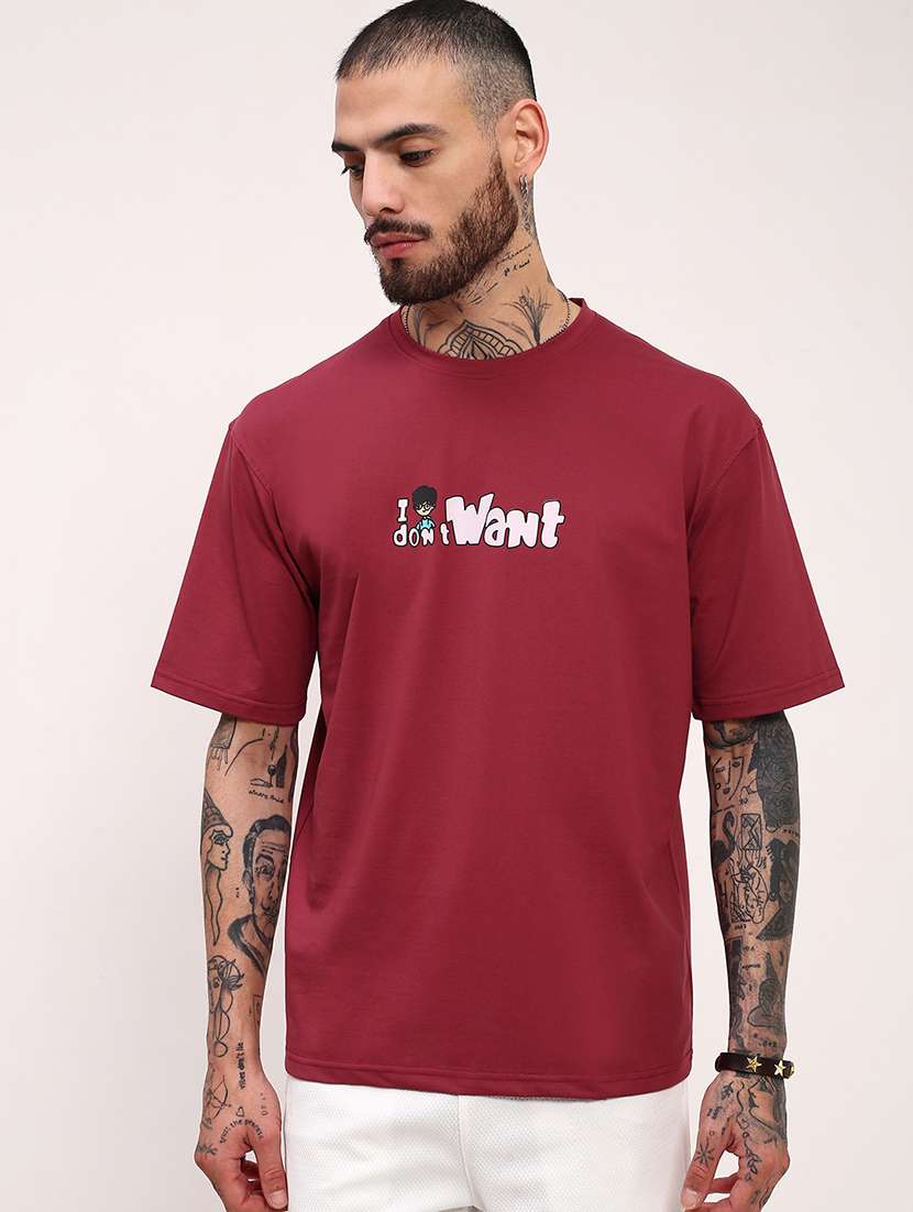 men front & back print round neck oversized t-shirt