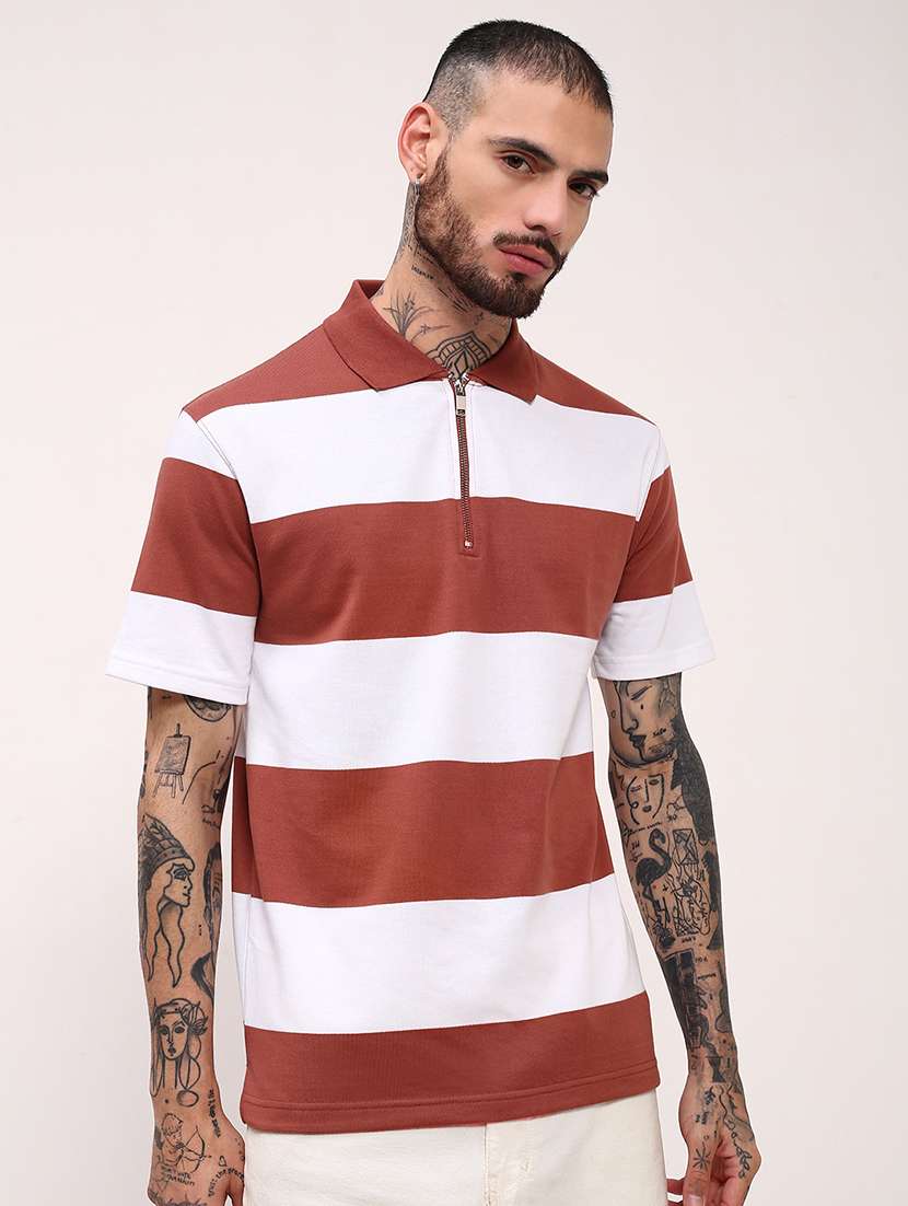 men striped short sleeve polo t-shirt