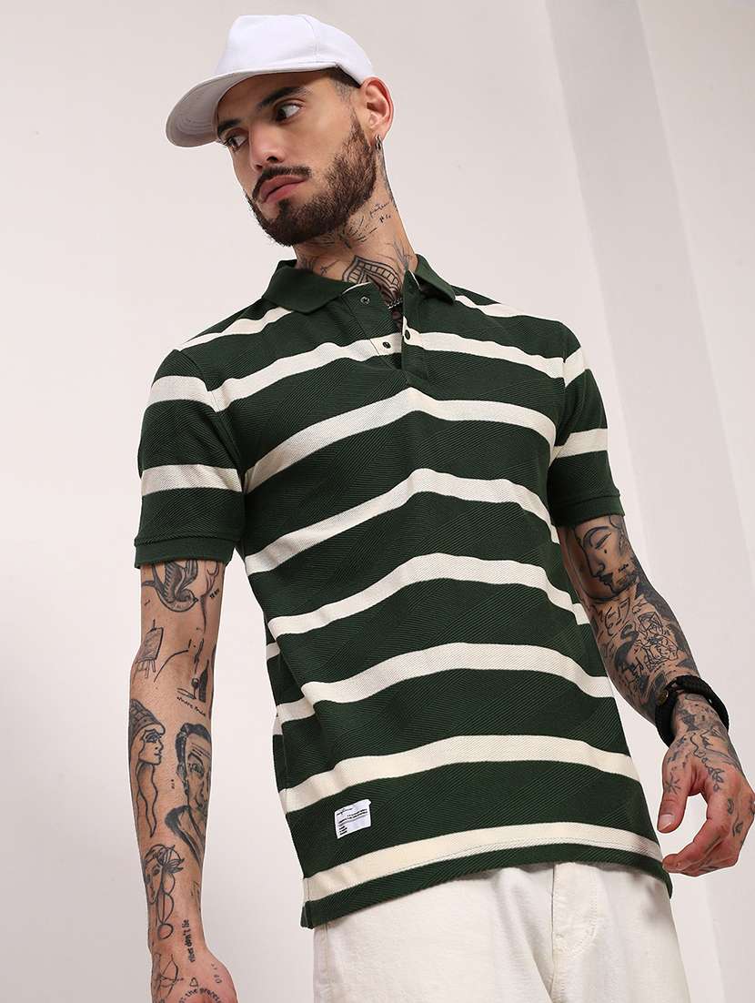 men striped short sleeve polo t-shirt - 21696246 - Standard Image - 1