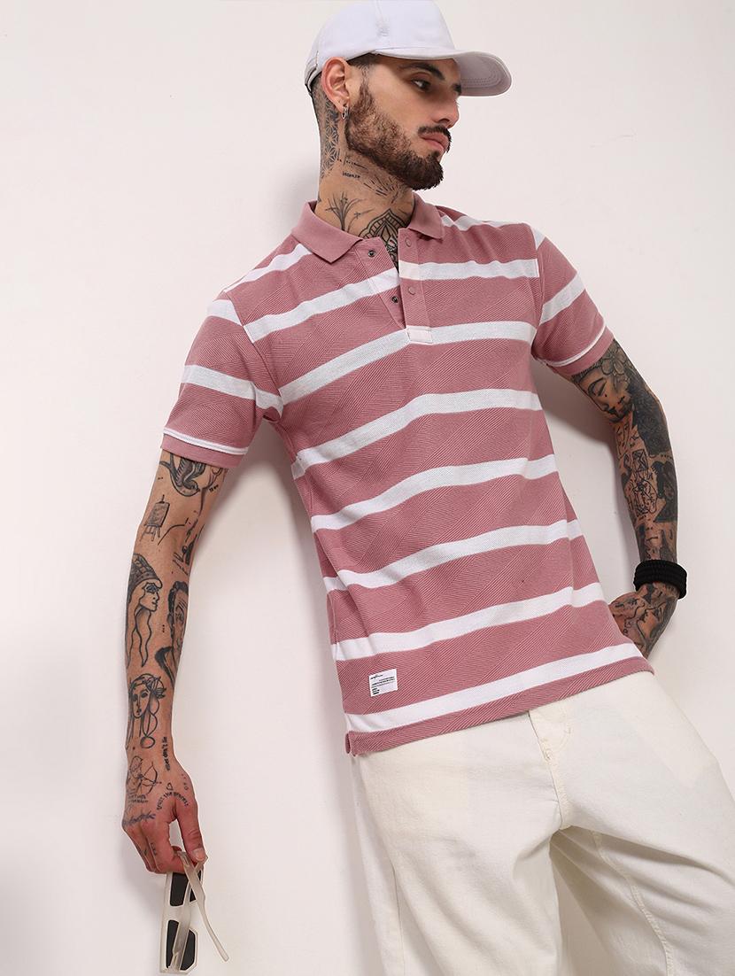 men striped short sleeve polo t-shirt - 21696250 - Standard Image - 1