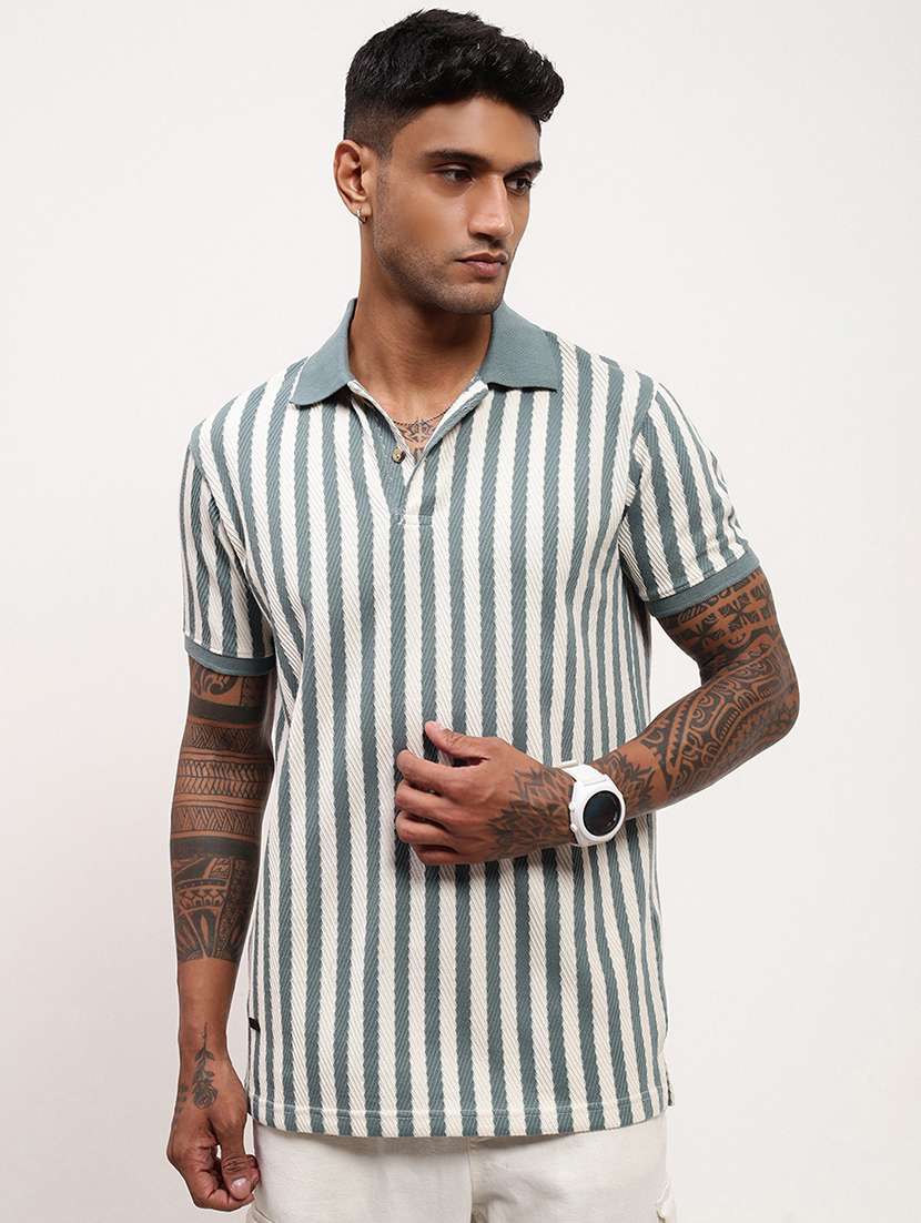 men striped short sleeve polo t-shirt