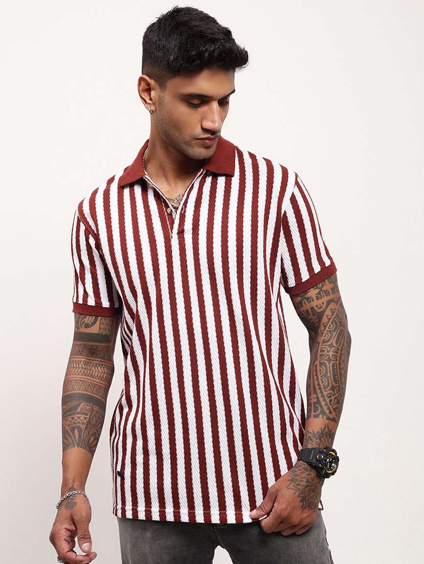 men striped short sleeve polo t-shirt