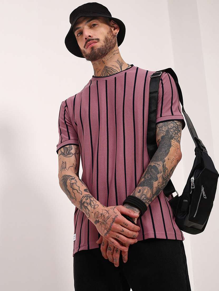 men striped short sleeve slim fit t-shirt - 21696258 - Standard Image - 1