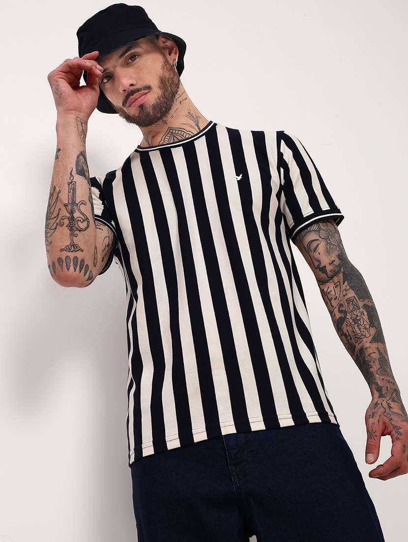 men striped short sleeve slim fit t-shirt - 21696265 - Standard Image - 1