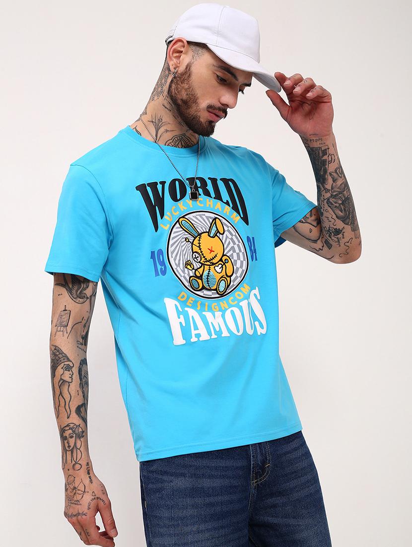 men front print round neck slim fit t-shirt - 21696301 -  Standard Image - 1