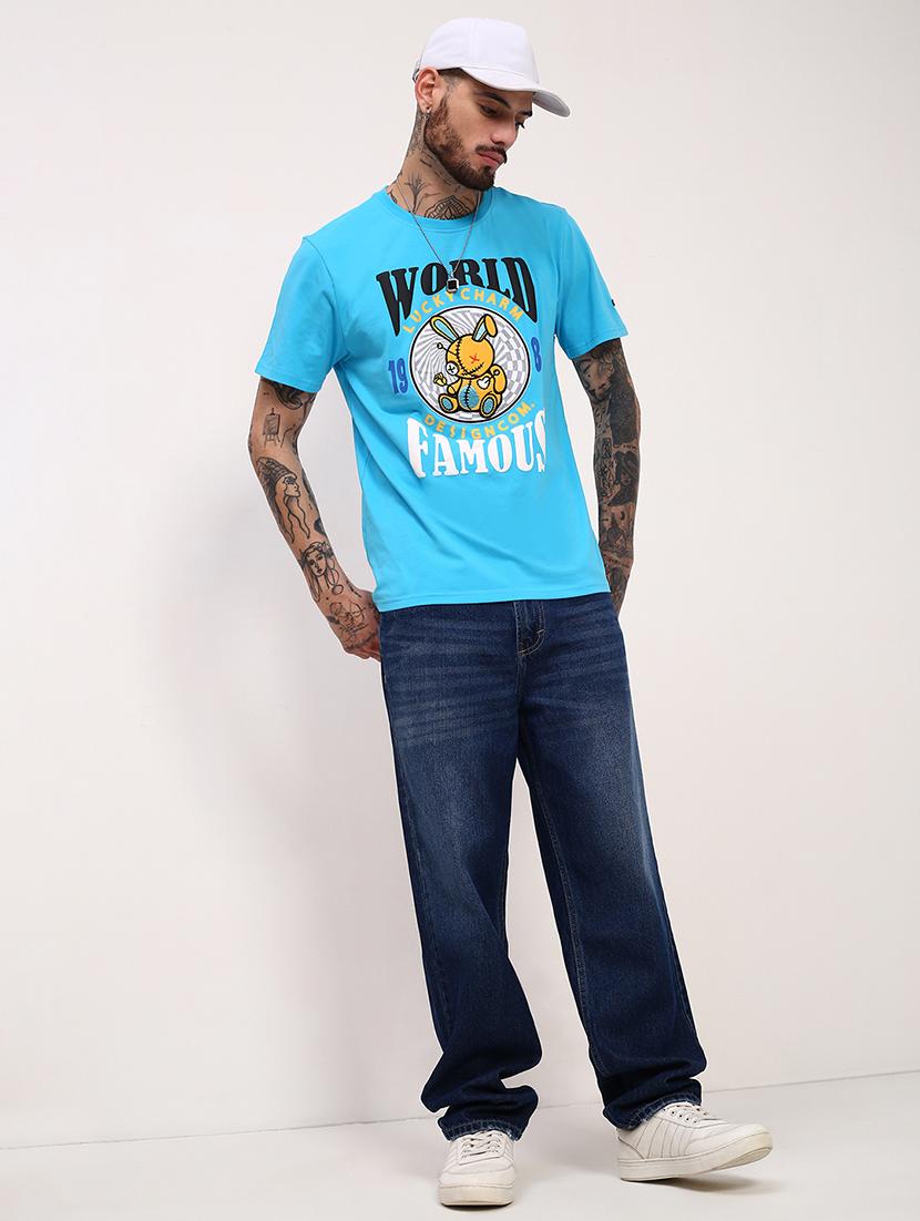 men front print round neck slim fit t-shirt - 21696301 - Standard Image - 4