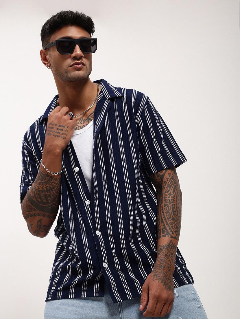 men striped short sleeves casual shirt - 21696316 - Standard Image - 1