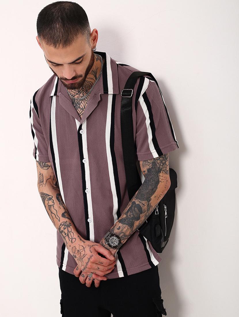 men striped short sleeves casual shirt - 21696324 - Standard Image - 1