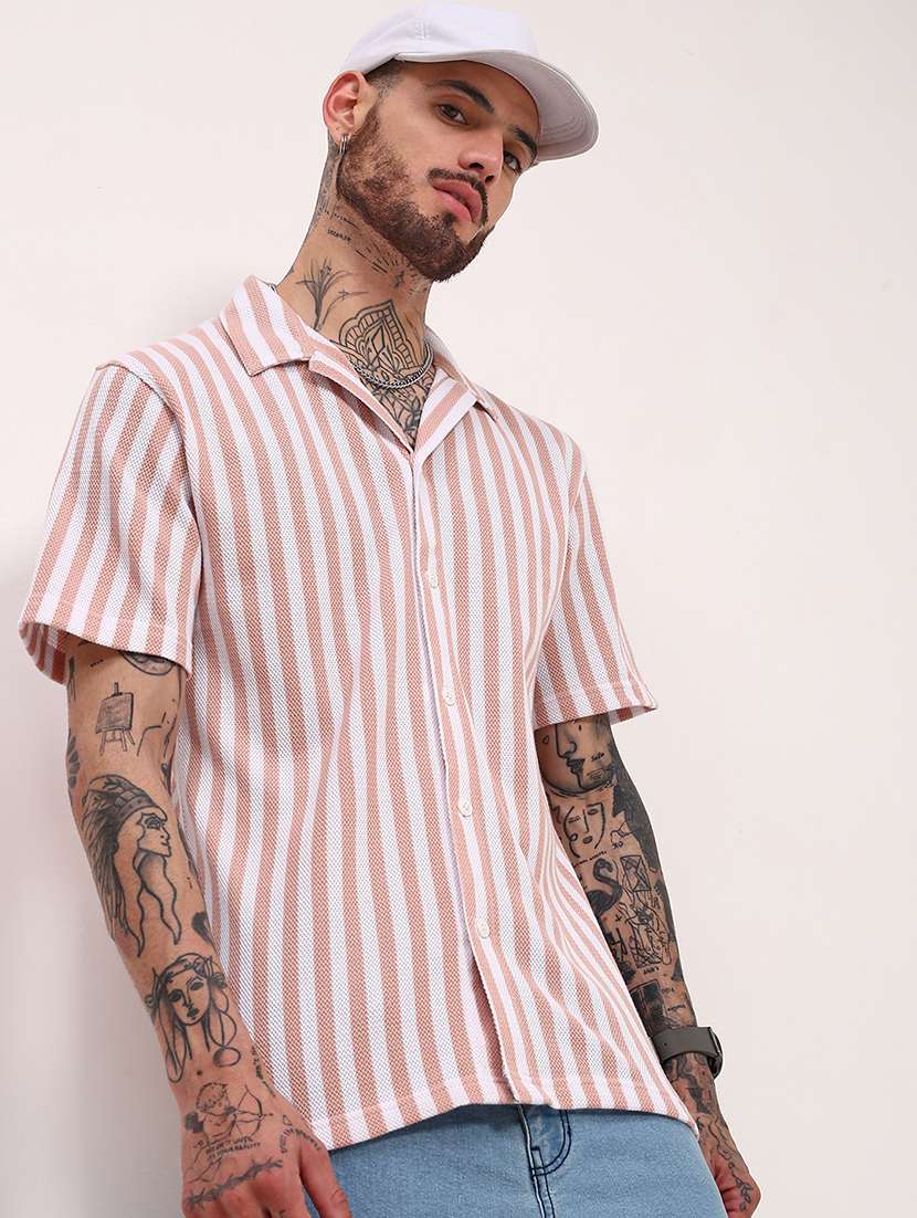 men striped short sleeves casual shirt - 21696327 -  Standard Image - 1