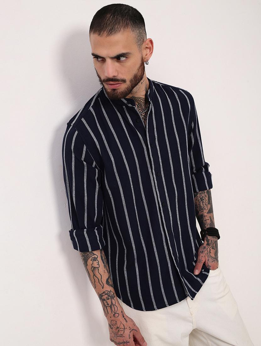 men striped long sleeves casual shirt - 21696338 - Standard Image - 1
