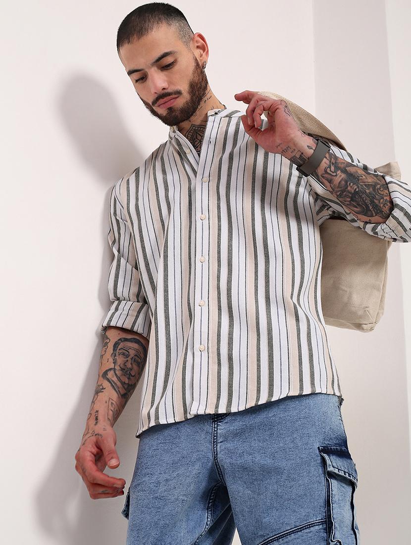 men striped long sleeves casual shirt - 21696339 - Standard Image - 1